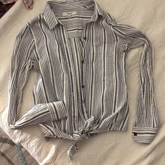 Madewell Tie Front Buttondown Stripe XXS - Picture 1 of 2